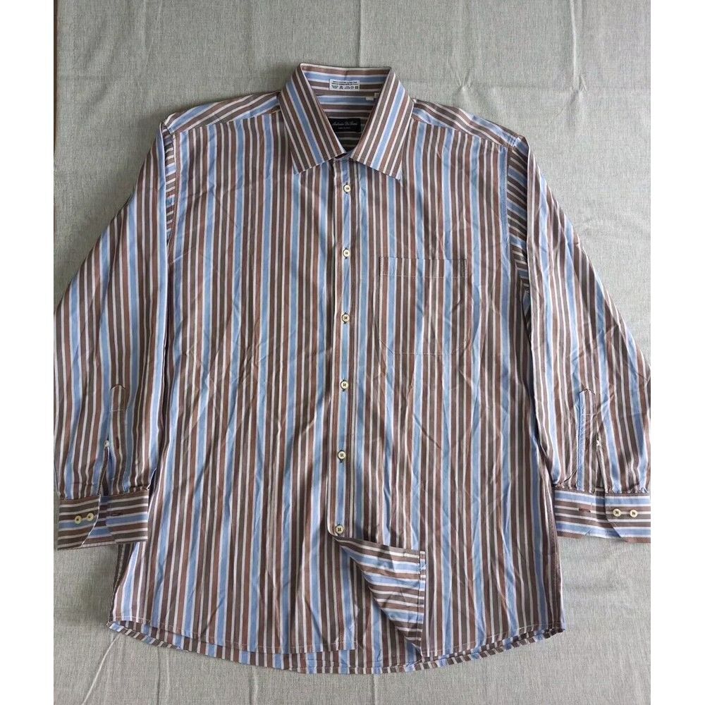 Antonio Di Bari Men XL Buttons Down Long-sleeved Striped Shirt Pure Cotton Italy